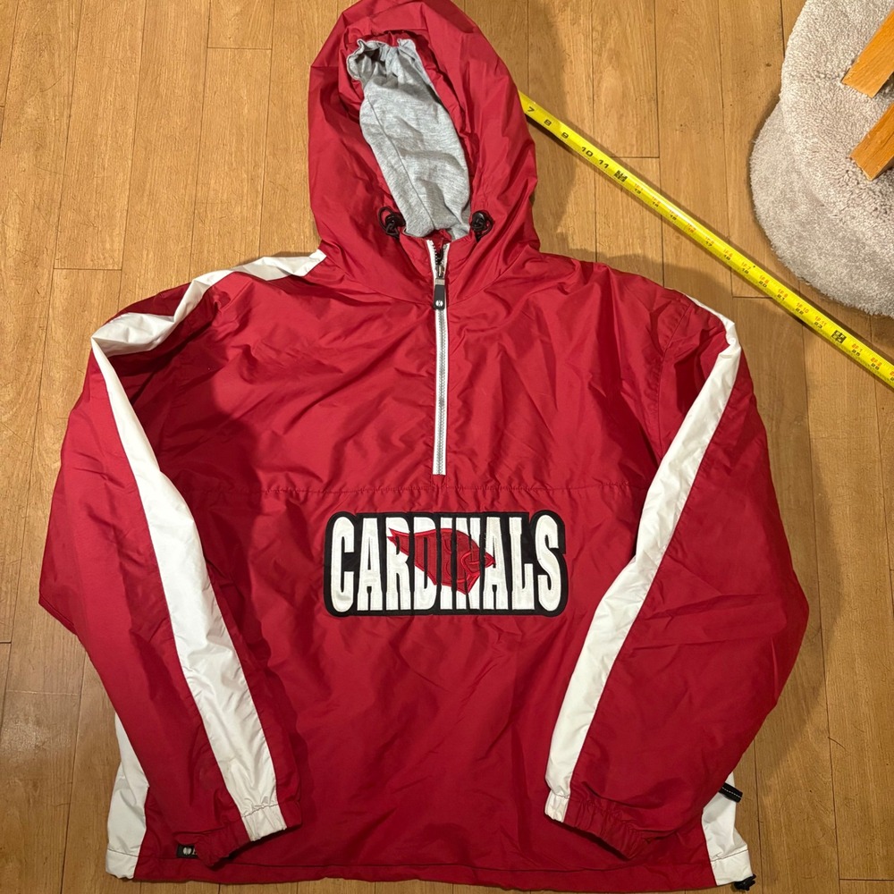 Vintage Holloway Arizona Cardinals Red White Quarter Zip Hooded Windbreaker L